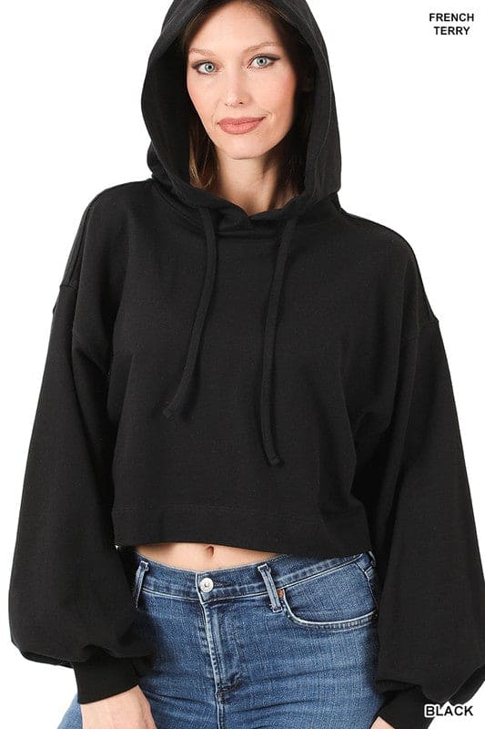 French Terry Drop Shoulder Cropped Hoodie