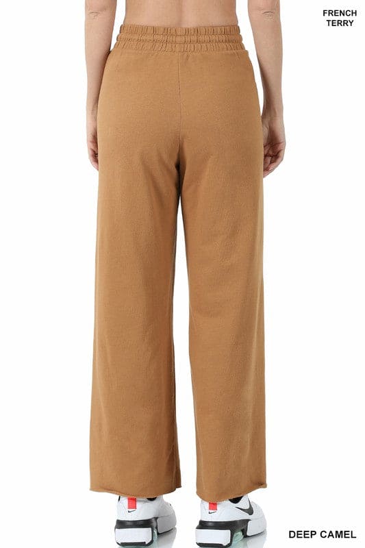 French Terry Drawstring Waist Raw Edge Hem Pants