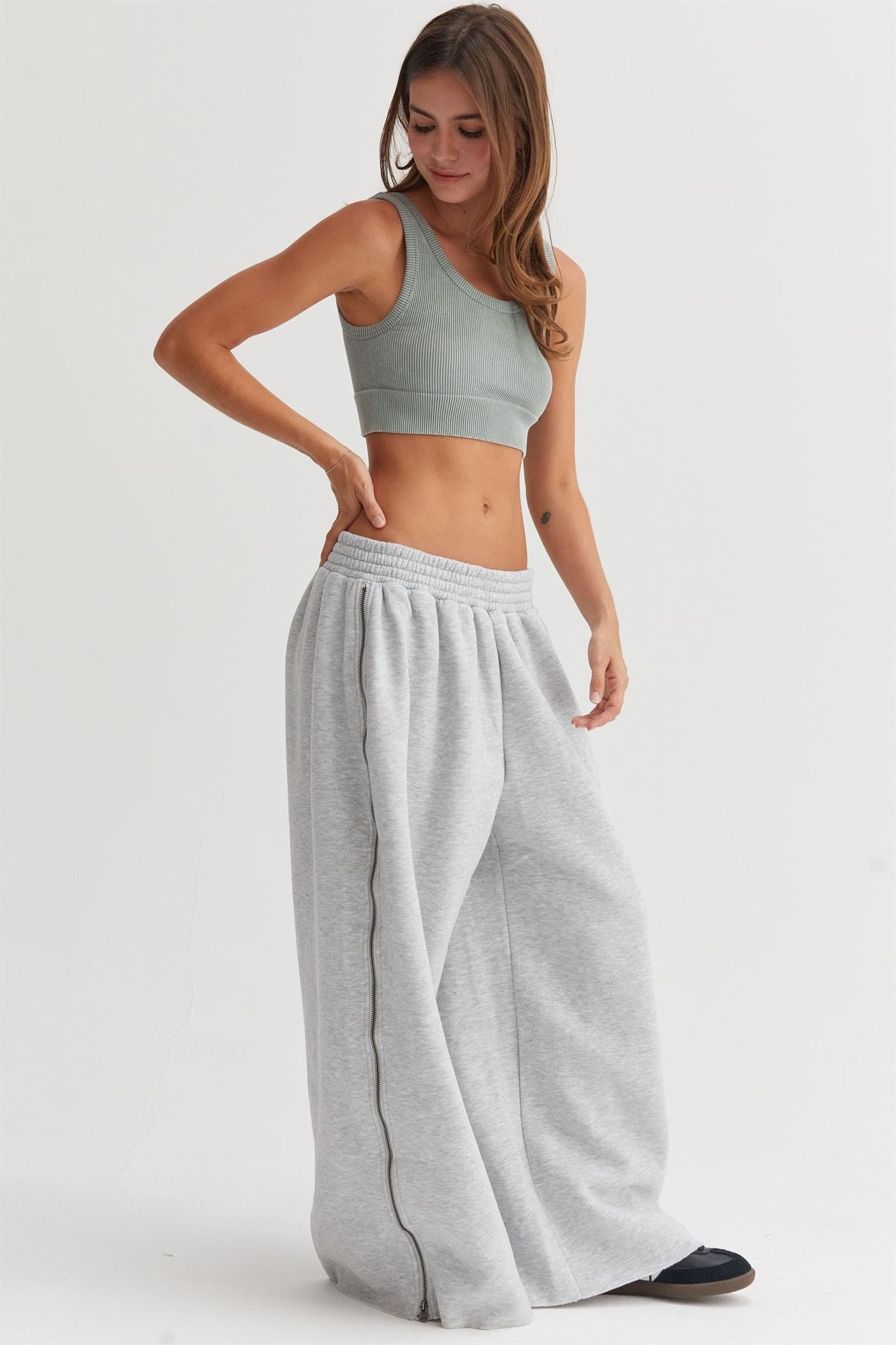 Wide-Leg Side Zipper Sweatpants