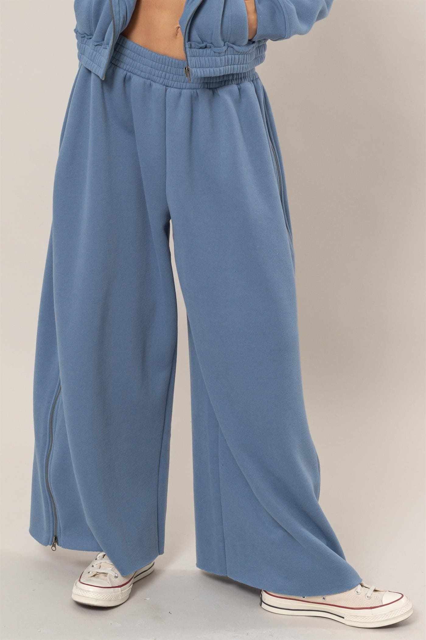 Wide-Leg Side Zipper Sweatpants