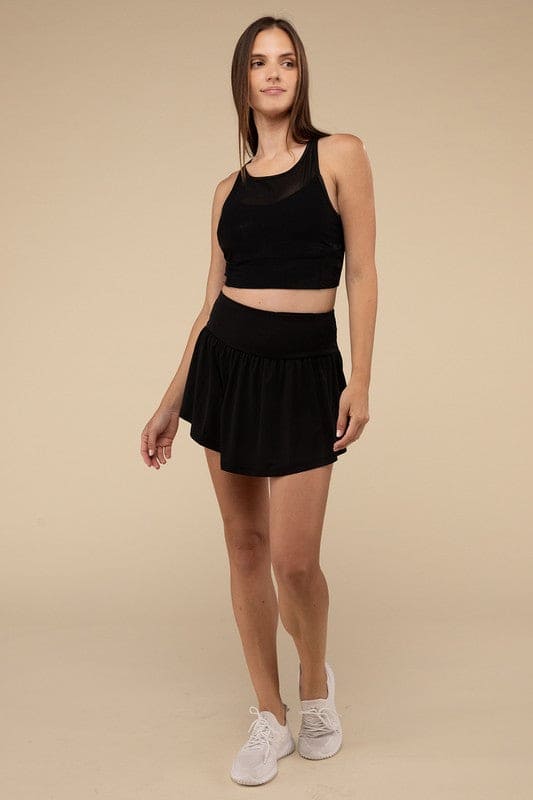 Wide Band Tennis Skirt with Zippered Back Pocket