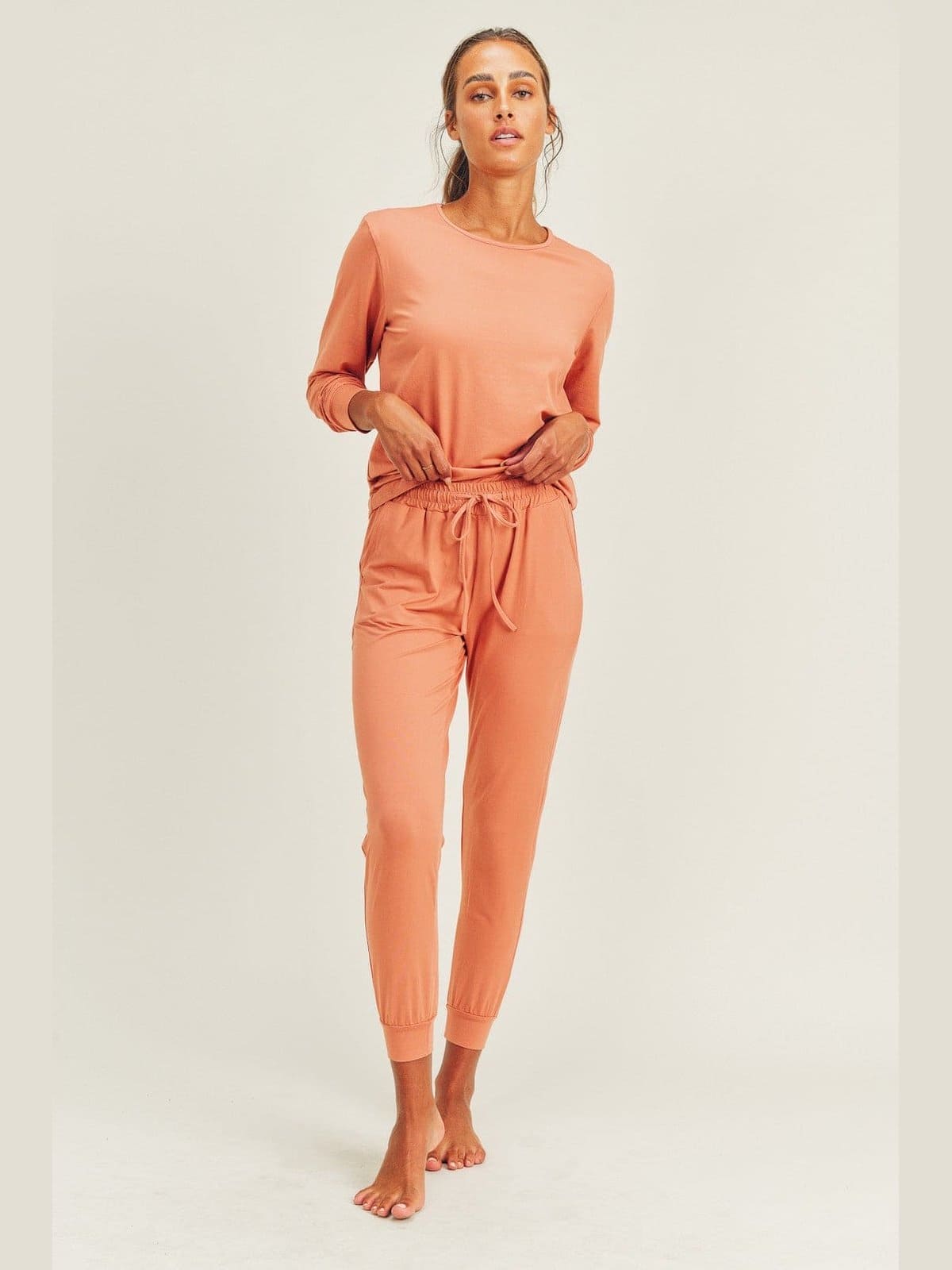 Brushed Soft Peach Skin Long Sleeve Lounge Set - LEGDAY EVERYDAY