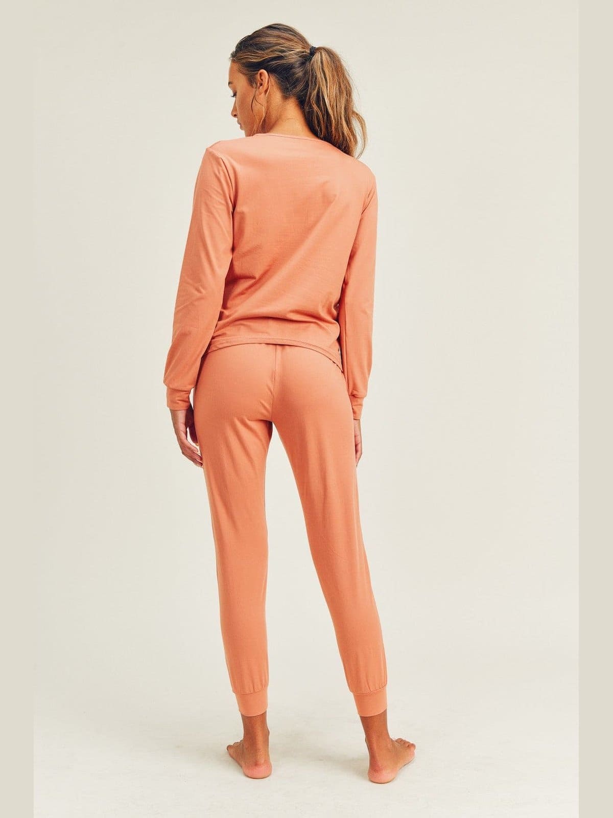 Brushed Soft Peach Skin Long Sleeve Lounge Set - LEGDAY EVERYDAY