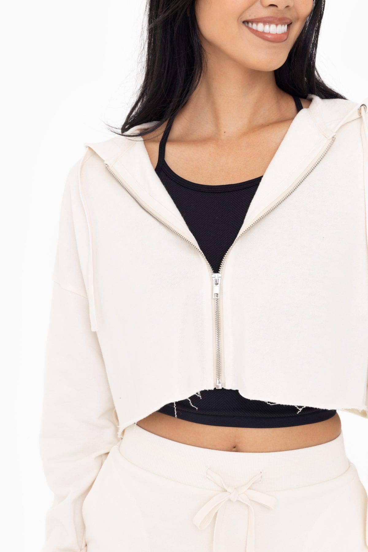 Cropped Zip - Up French Terry Hoodie - LEGDAY EVERYDAY