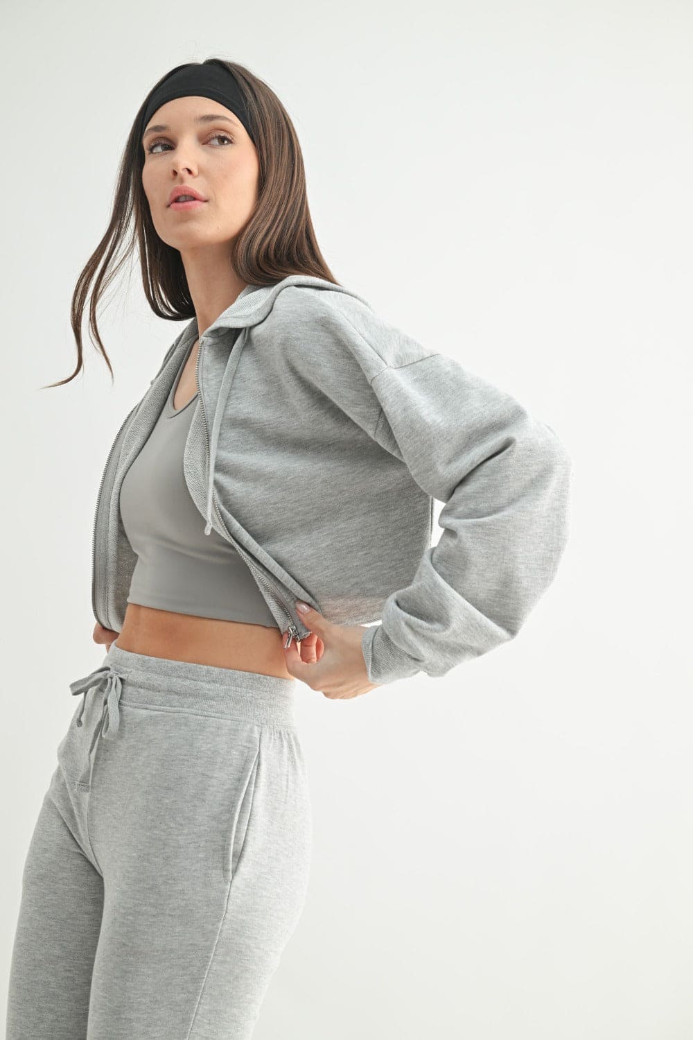 Cropped Zip - Up French Terry Hoodie - LEGDAY EVERYDAY