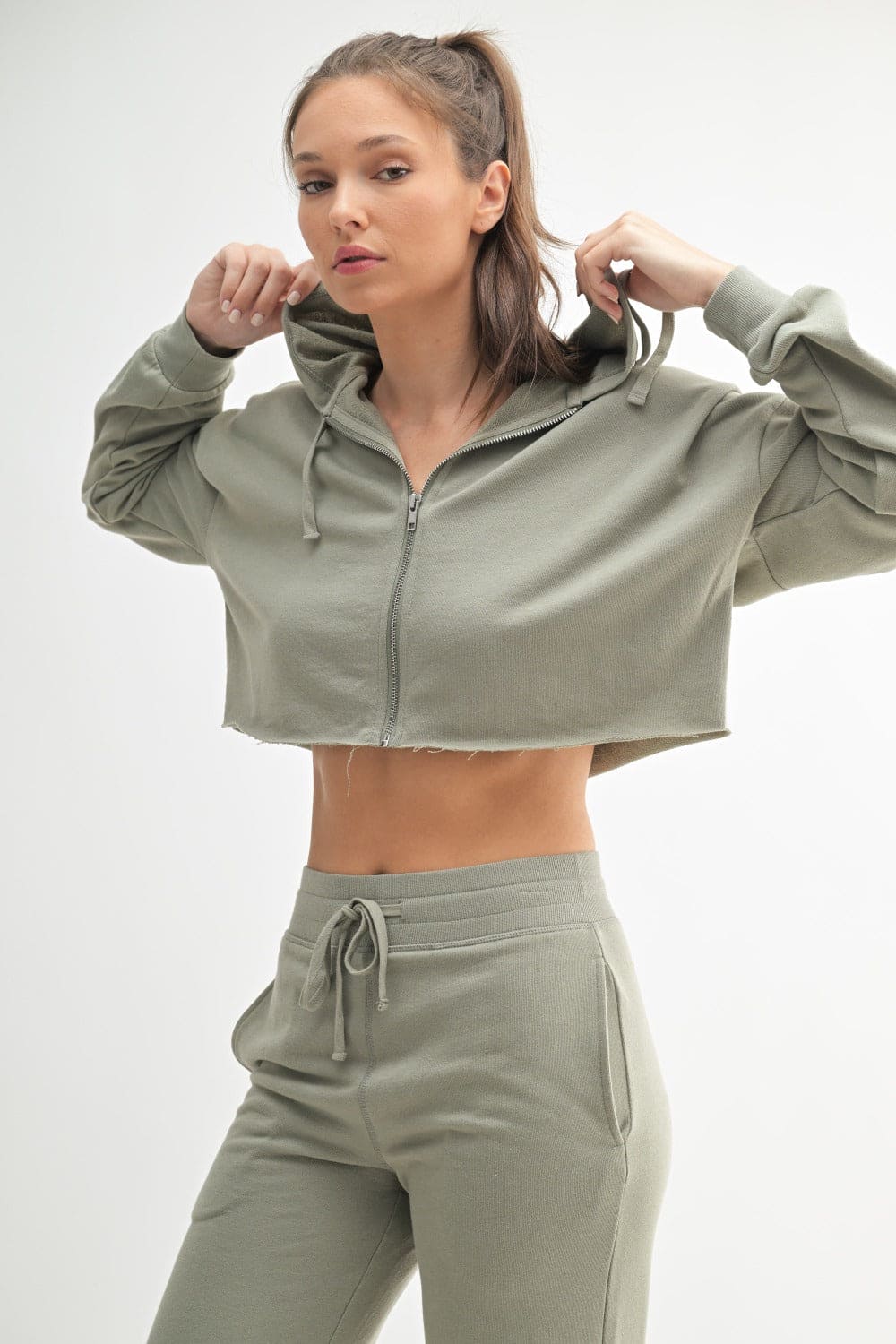 Cropped Zip - Up French Terry Hoodie - LEGDAY EVERYDAY