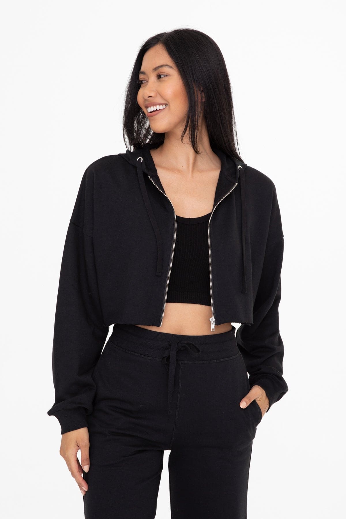 Cropped Zip - Up French Terry Hoodie - LEGDAY EVERYDAY