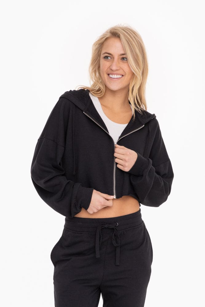 Cropped Zip - Up French Terry Hoodie - LEGDAY EVERYDAY