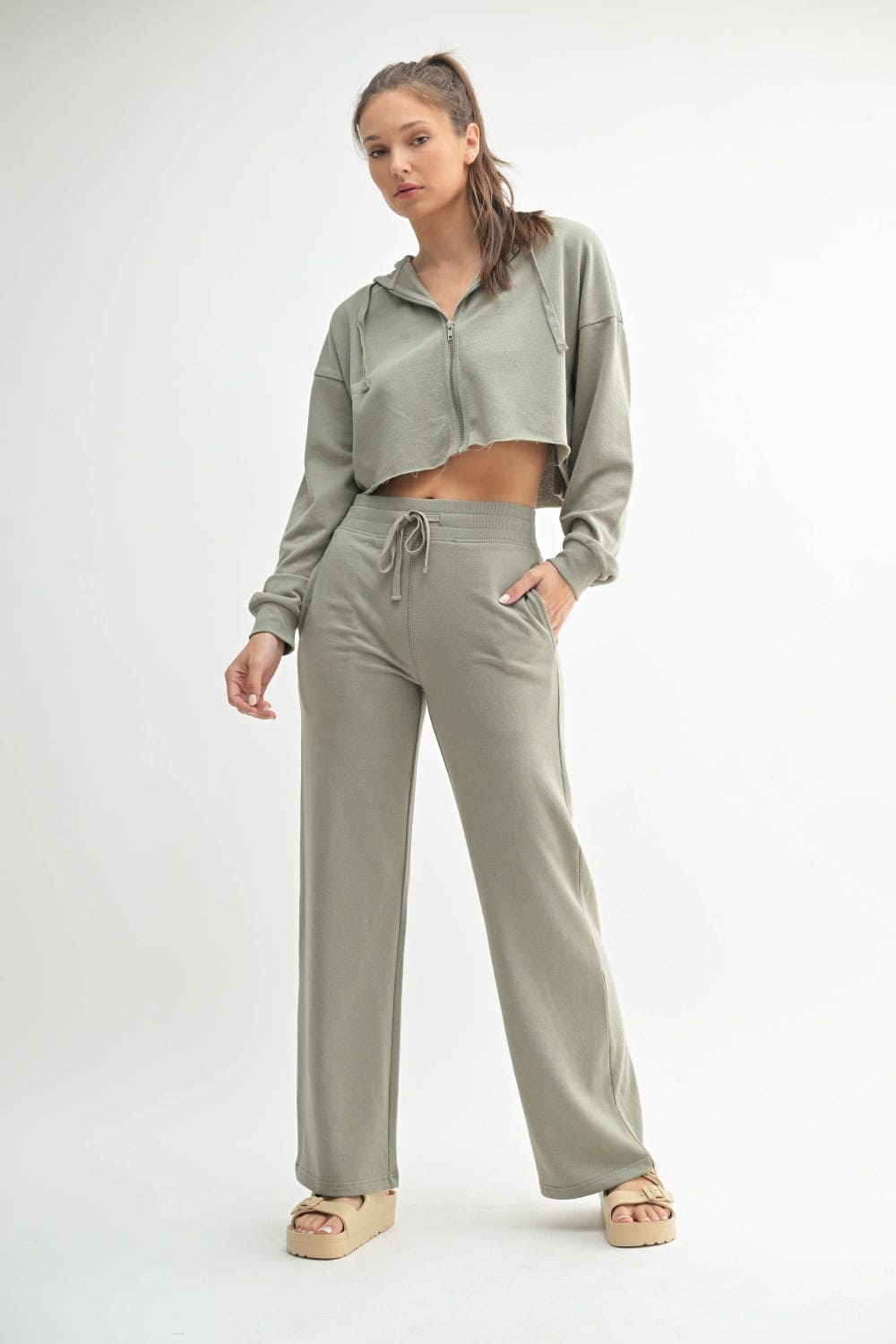 Cropped Zip - Up French Terry Hoodie - LEGDAY EVERYDAY