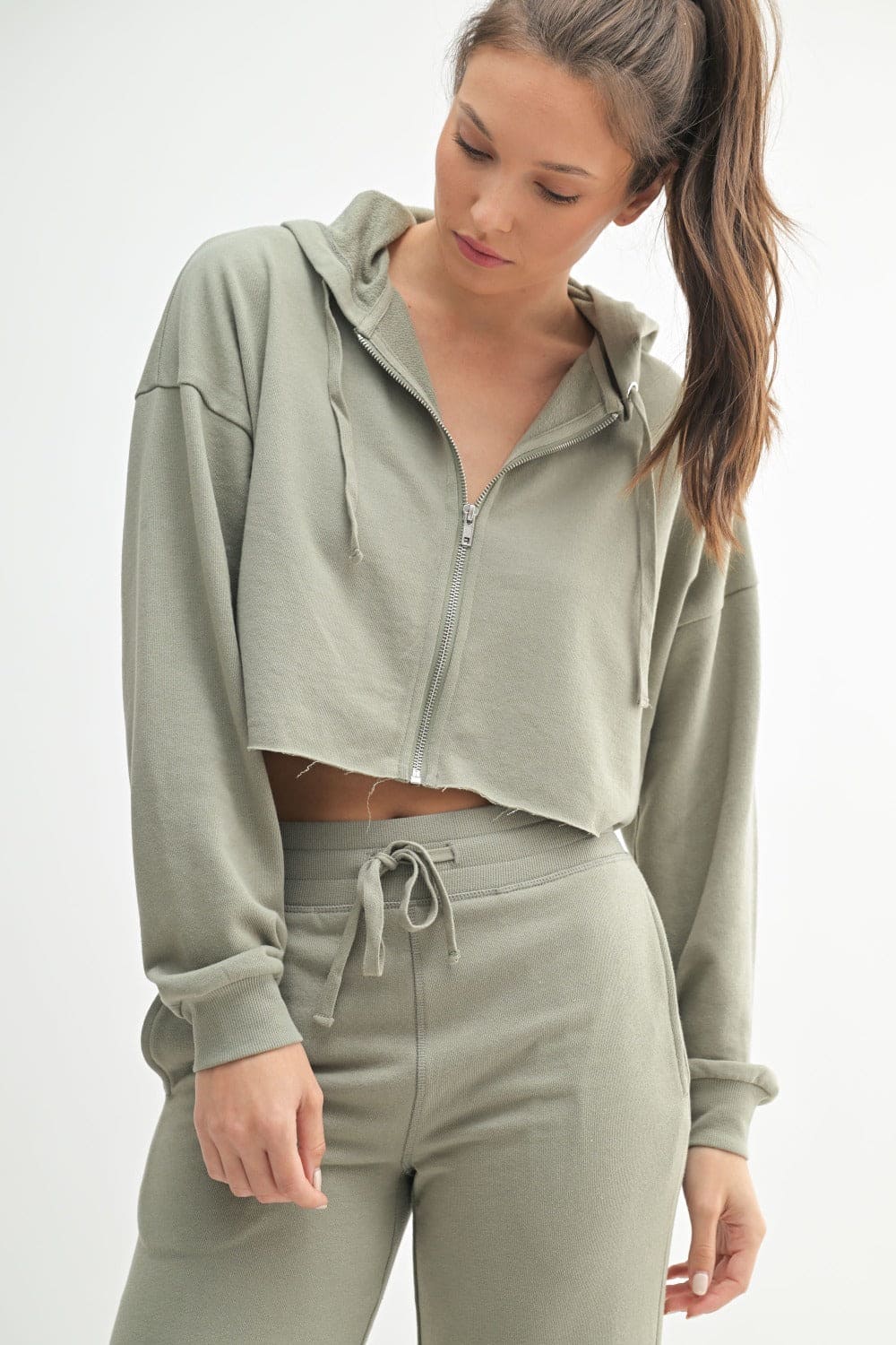 Cropped Zip - Up French Terry Hoodie - LEGDAY EVERYDAY