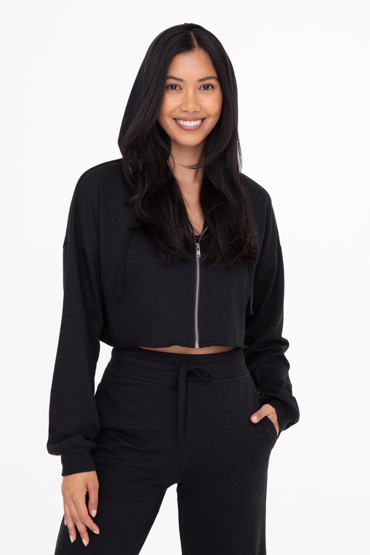 Cropped Zip - Up French Terry Hoodie - LEGDAY EVERYDAY