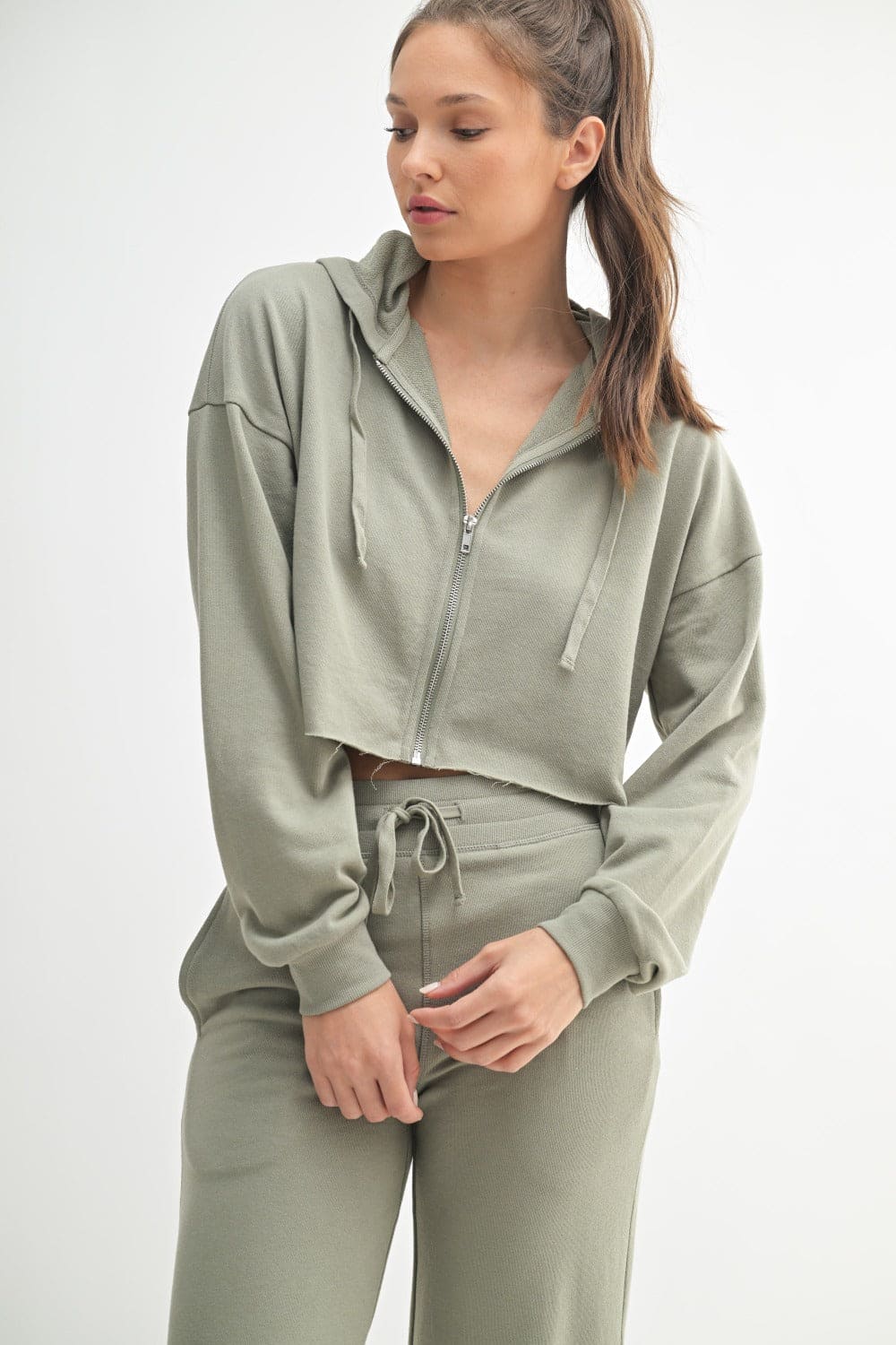Cropped Zip - Up French Terry Hoodie - LEGDAY EVERYDAY