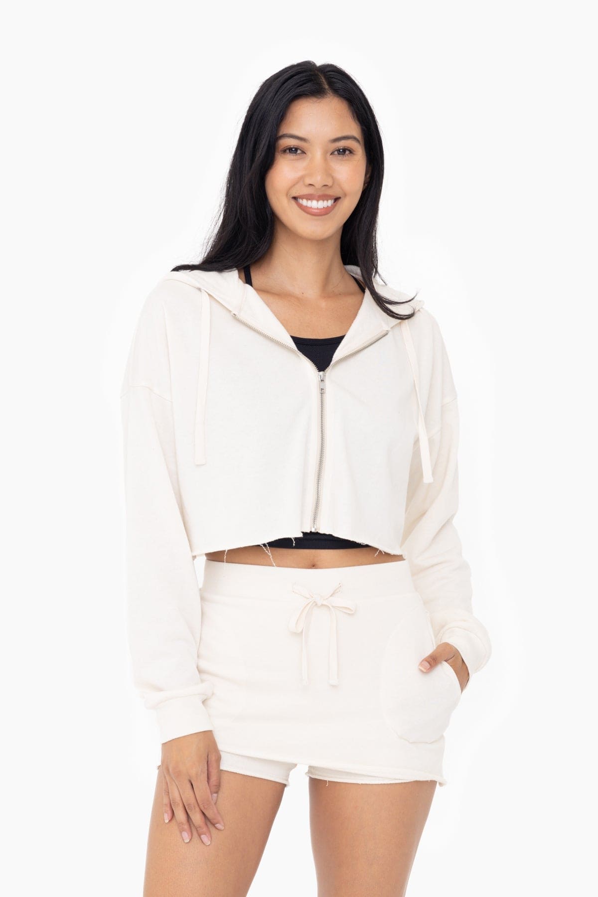 Cropped Zip - Up French Terry Hoodie - LEGDAY EVERYDAY