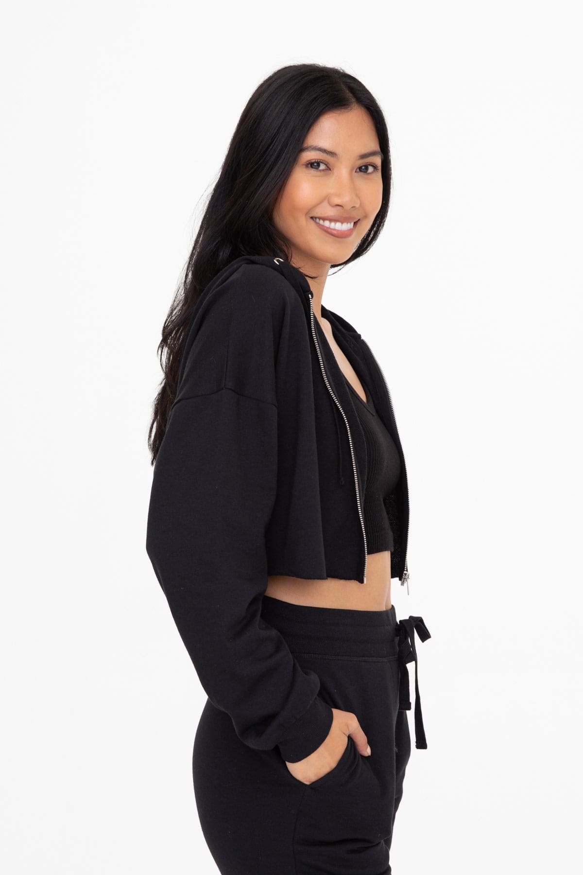 Cropped Zip - Up French Terry Hoodie - LEGDAY EVERYDAY