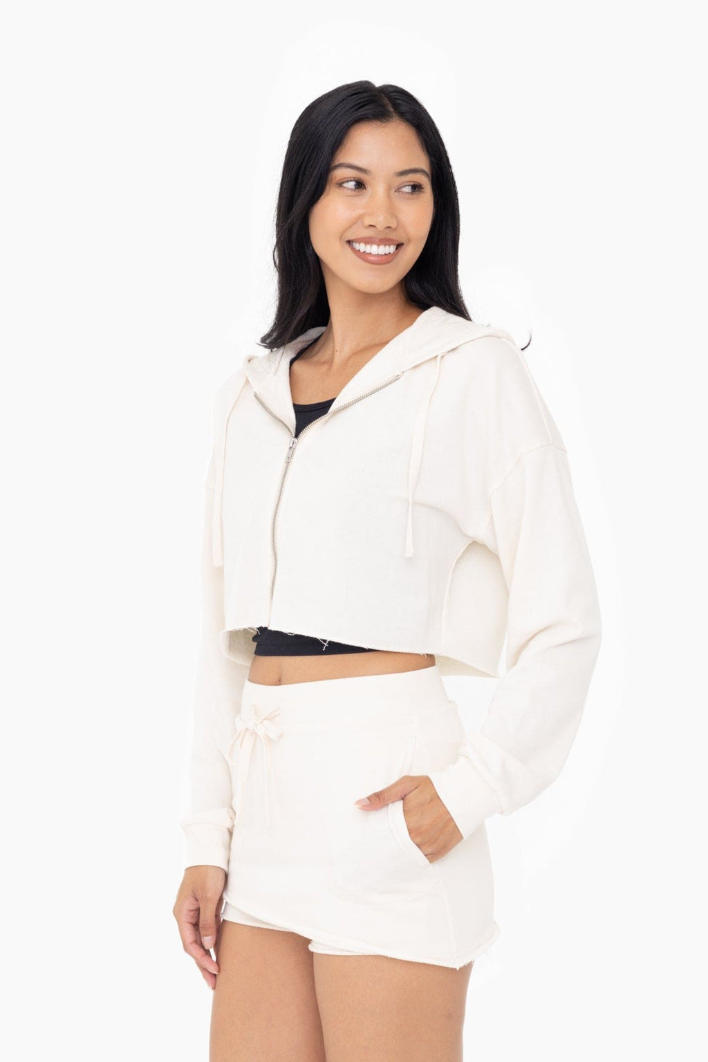 Cropped Zip - Up French Terry Hoodie - LEGDAY EVERYDAY