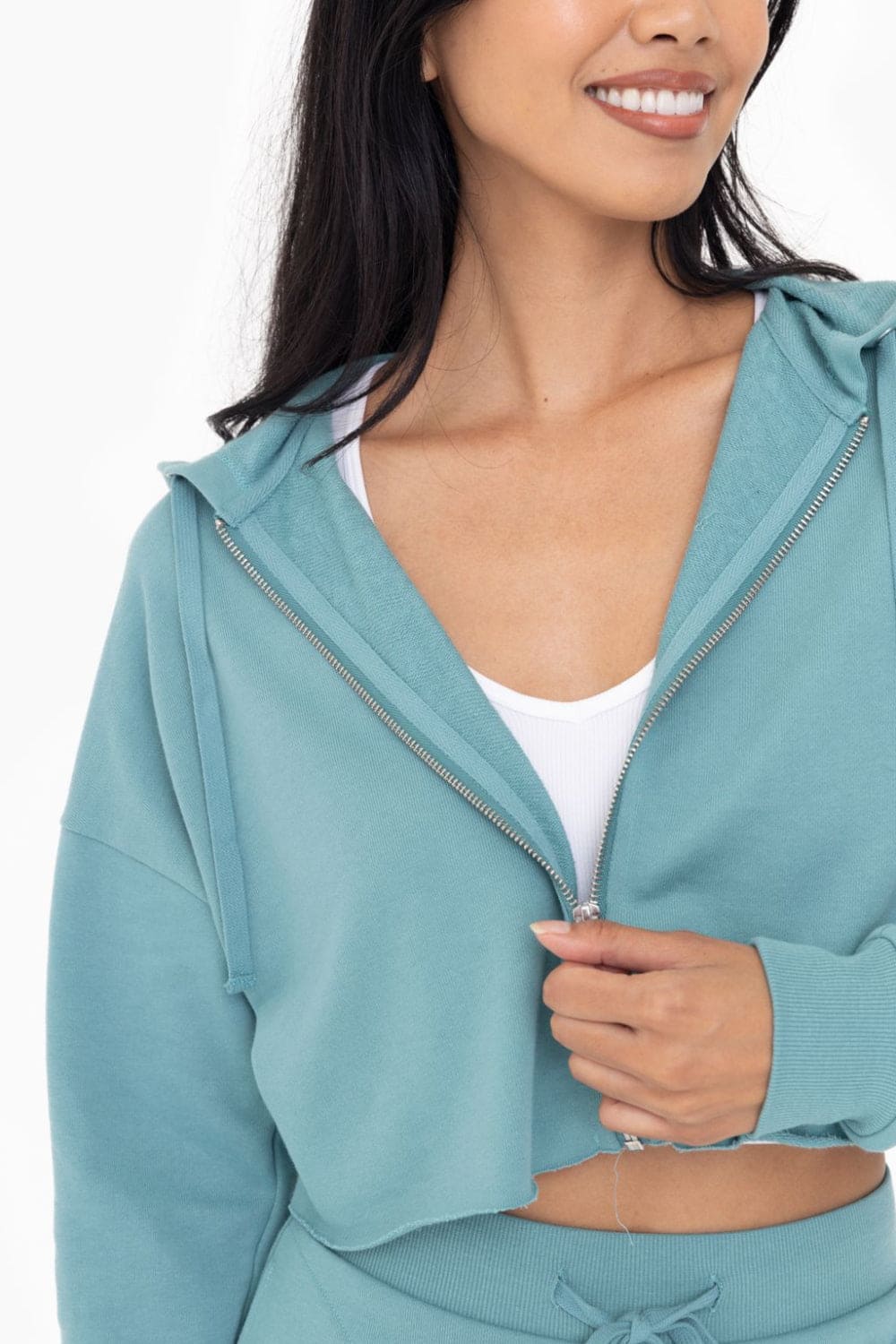 Cropped Zip - Up French Terry Hoodie - LEGDAY EVERYDAY