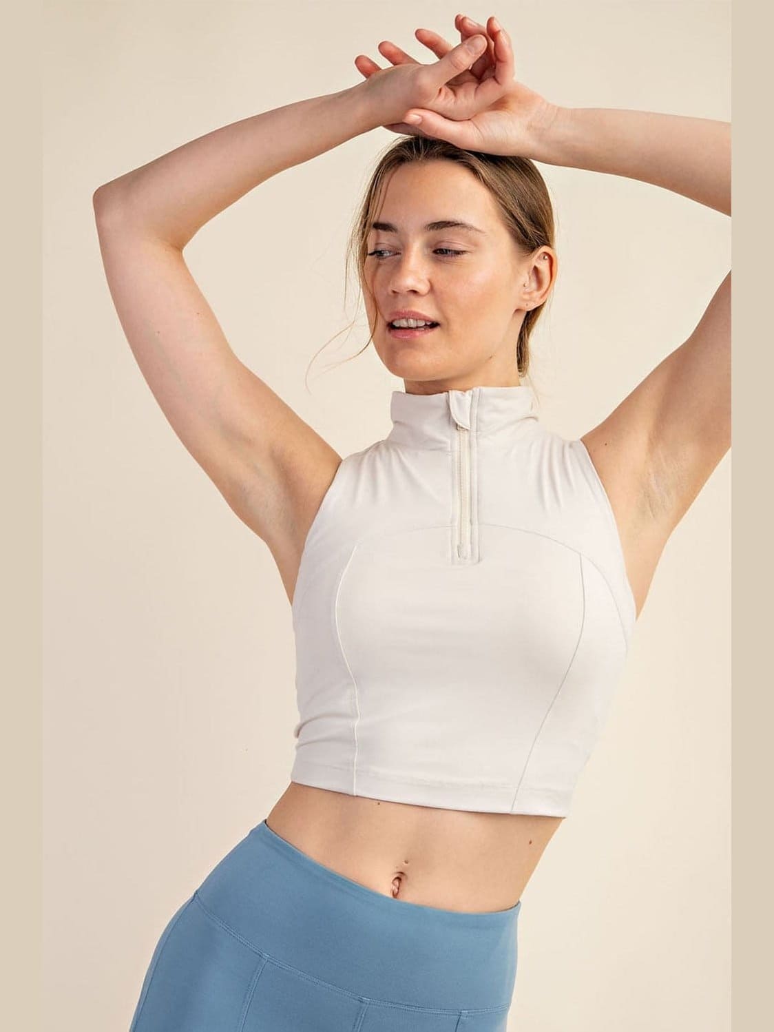 Recycled Cotton Butter Soft Cropped Half Zipped Top - BKFJNY