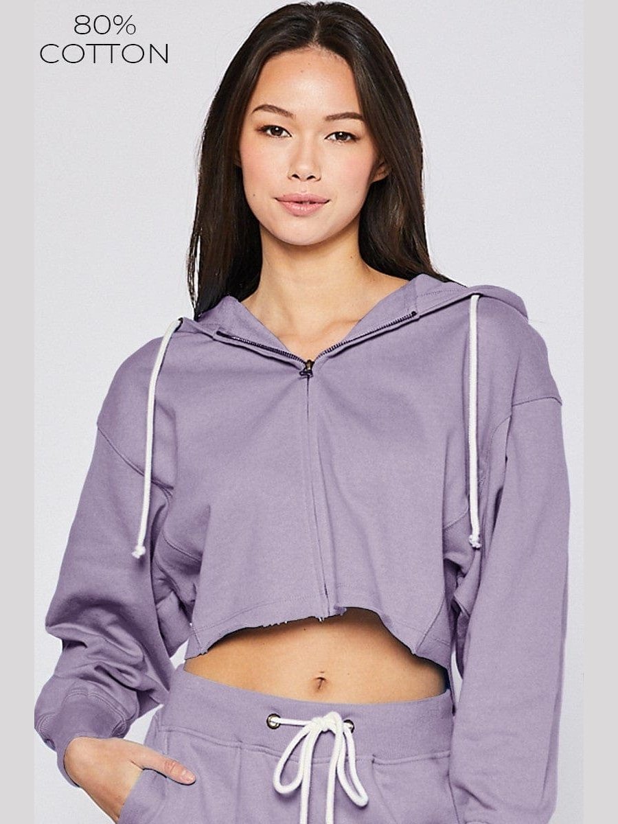 COTTON TERRY CROPPED ZIP-UP HOODIE - BKFJNY