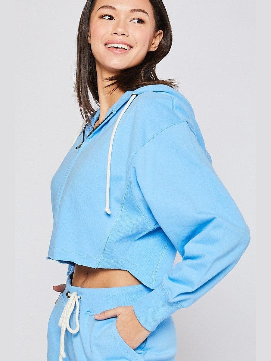 COTTON TERRY CROPPED ZIP-UP HOODIE - BKFJNY
