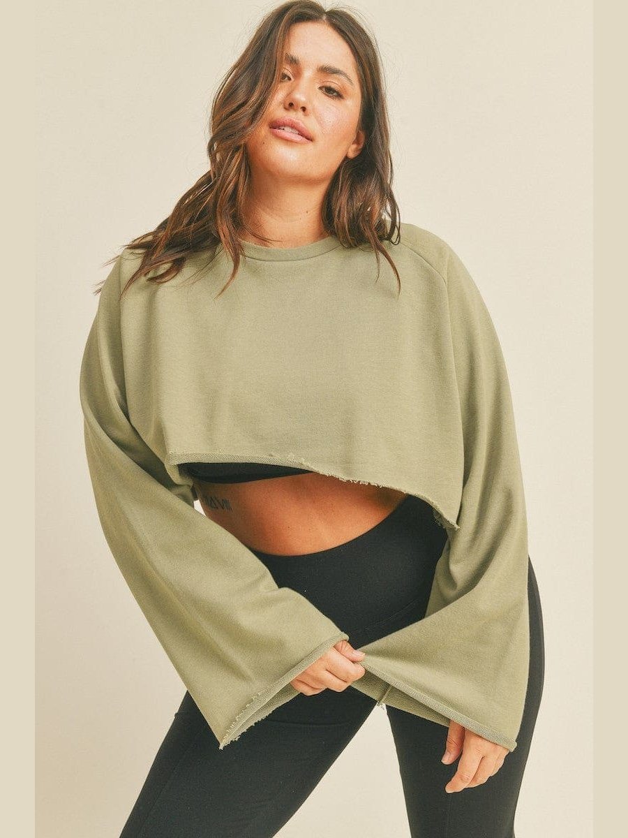 Cropped French Terry Pull Over with Wide Sleeves - BKFJNY
