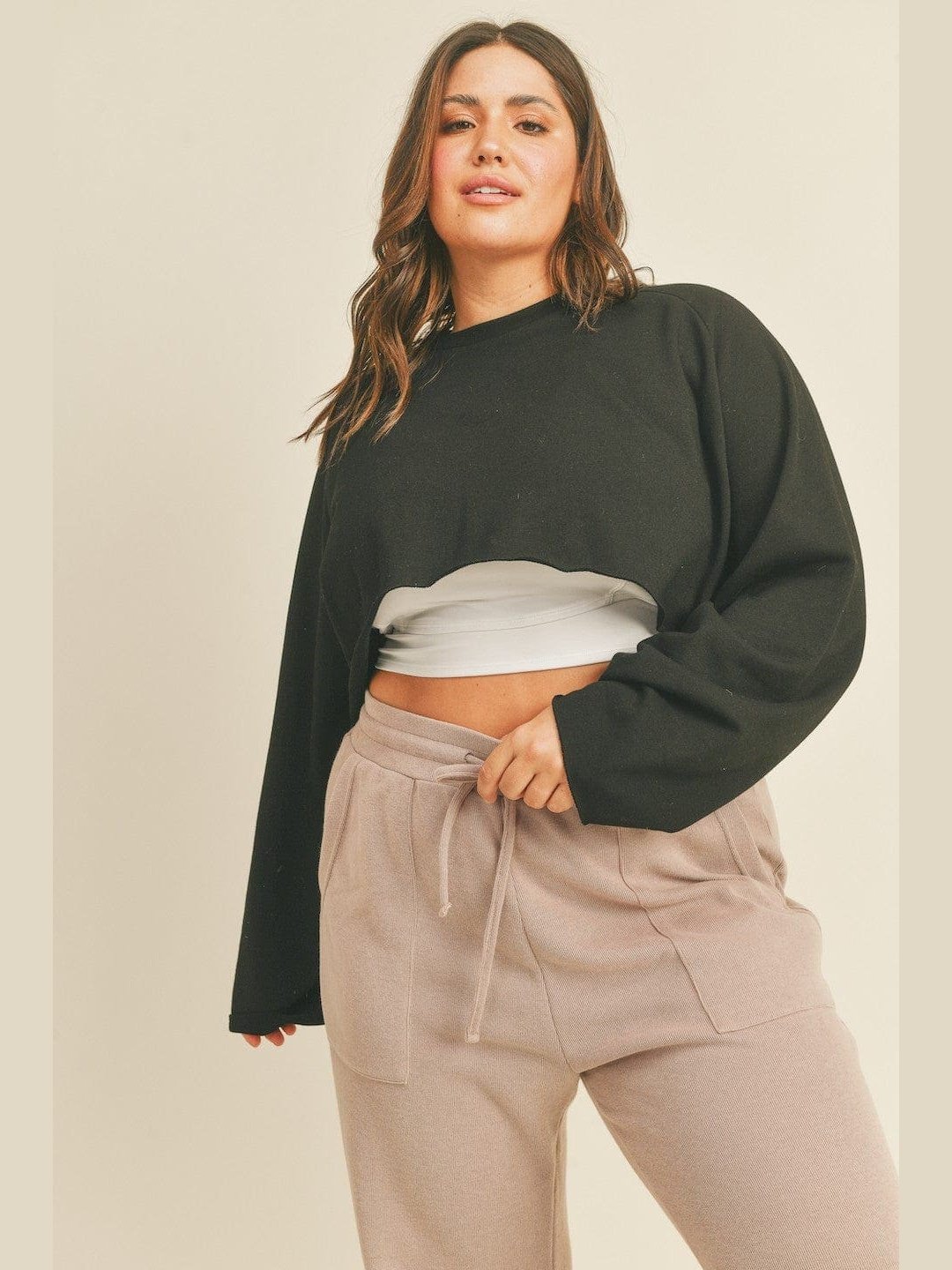 Cropped French Terry Pull Over with Wide Sleeves - BKFJNY