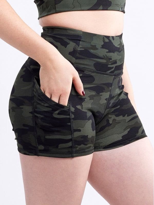 High-Waisted Athletic Shorts with Side Pockets - BKFJNY
