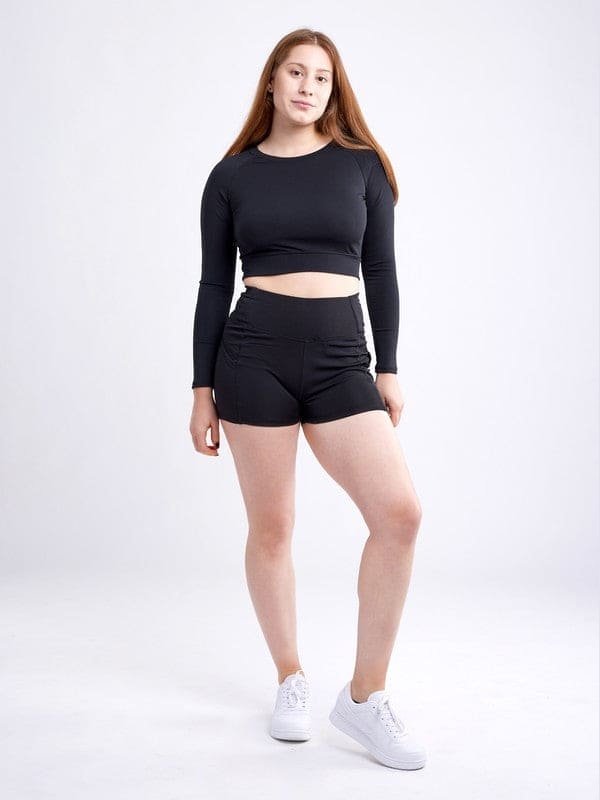 High-Waisted Athletic Shorts with Side Pockets - BKFJNY