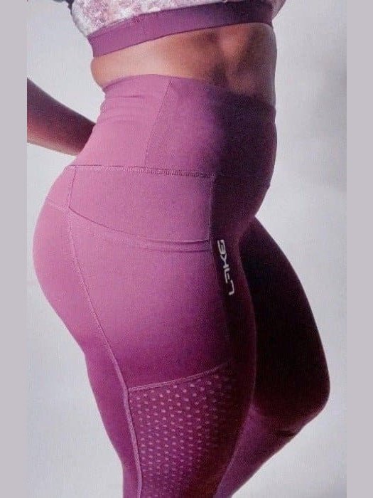 Highwaist Plum Leggings W/ Mesh Panels - BKFJNY