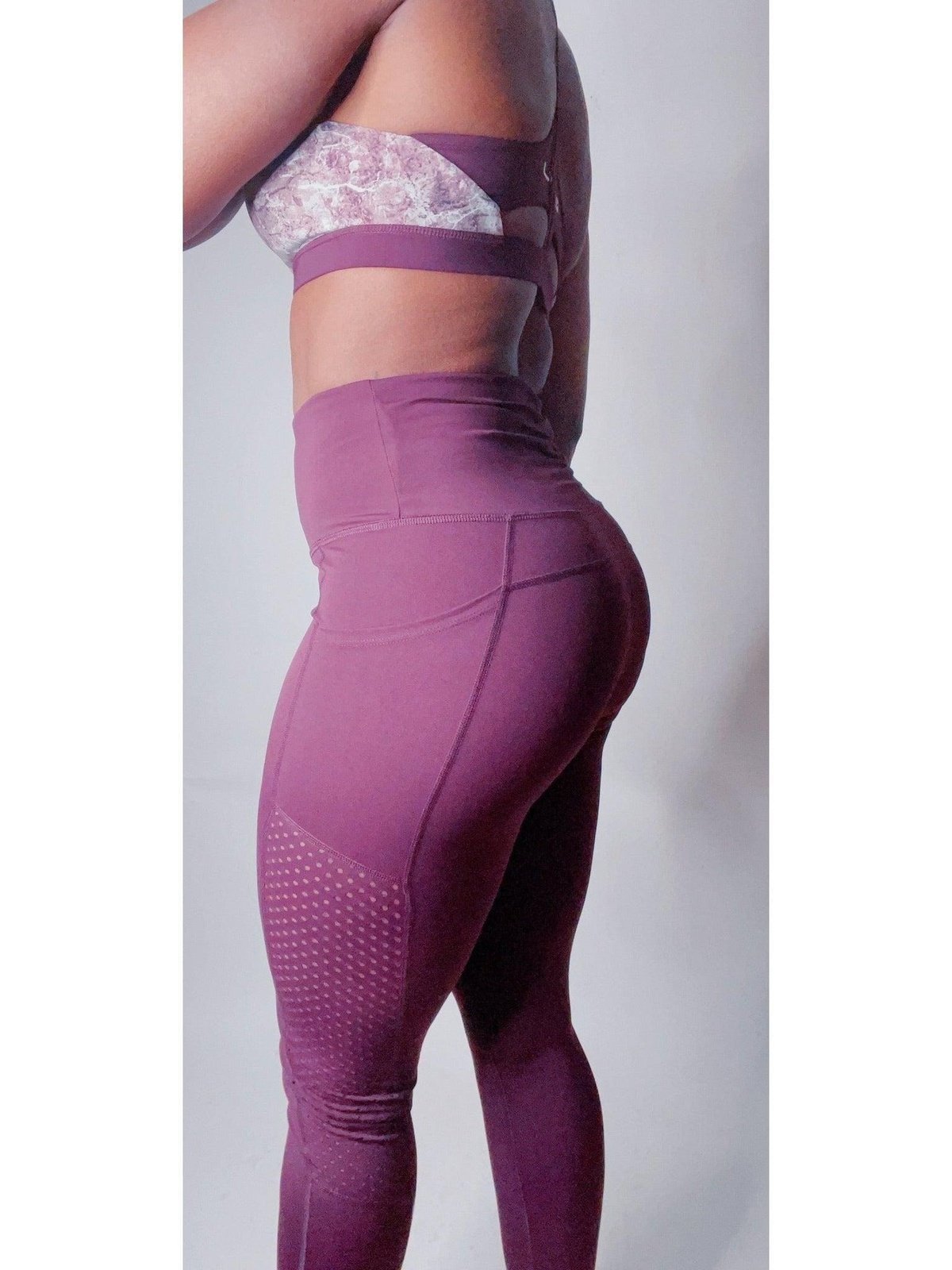 Highwaist Plum Leggings W/ Mesh Panels - BKFJNY