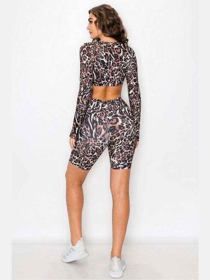 Leopard Print Biker Shorts Set - BKFJNY