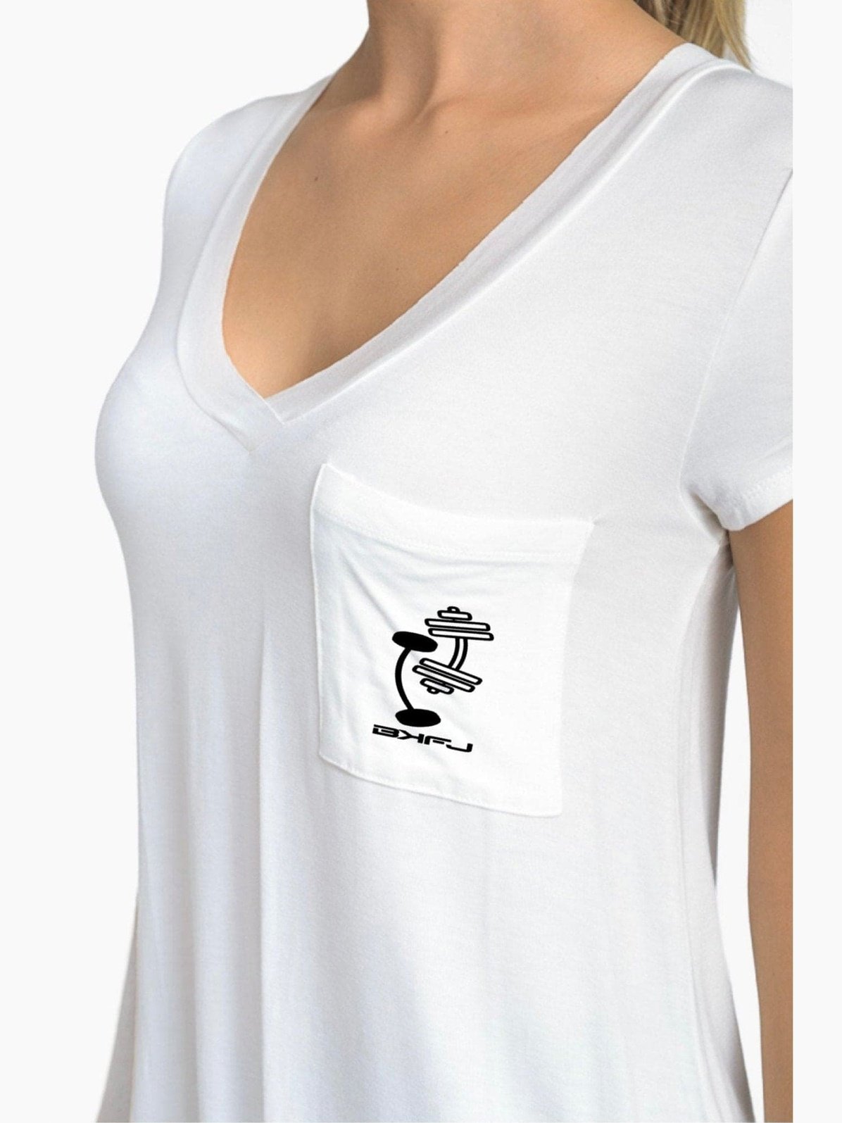 Longline Deep V-Neck T-Shirt w/Pocket - BKFJNY